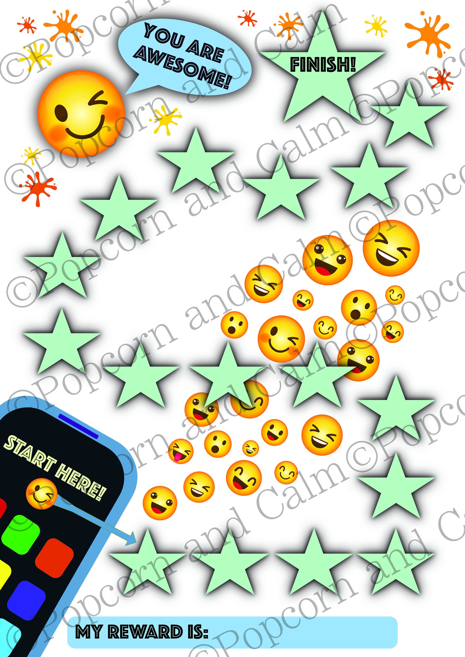 Printable Reward Chart Homework Chart Good Behaviour Record Emoji