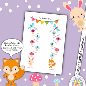 Sibling Reward Chart, Home Education Resource, Chore Chart, Incentive Chart, Teaching Aid, Reward Chart, Team Work, Popcorn and Calm