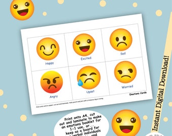 Emoji Cards, Emotion Cards, Feelings Cards, Emotional Support, ADHD, Autism, Early Communication, Pre-speech, SEN, Special Needs, Non-verbal