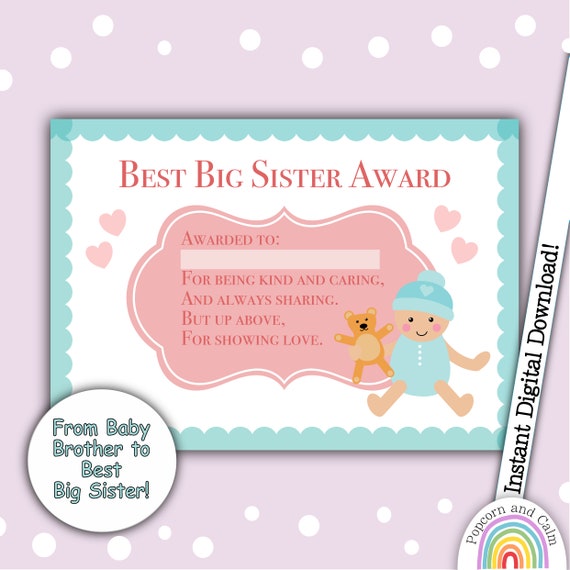 Best Big Sister Award Certificate Best Sister Thanks Sister | Etsy UK