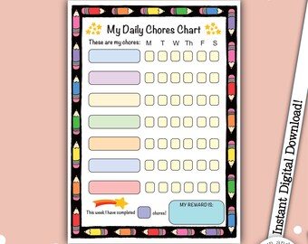 Chore Chart, Job Chart, Printable Chart, Instant Download, Organisation for Kids, Daily Routine, Responsibility Chart, Weekly Chart