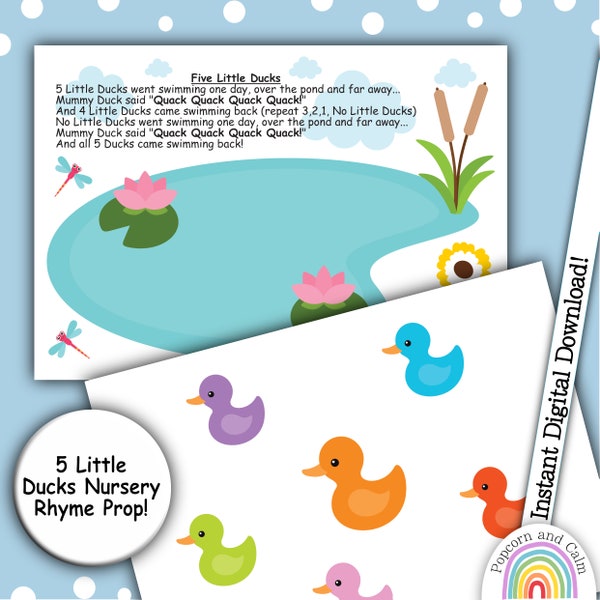 Five Little Ducks Nursery Rhyme, Counting Rhymes, Music Resource, Rhymes & Poems, Learning Resource, Pre-school Activity, Songs for Children