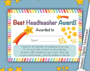 Best Headteacher Award, Headteacher Certificate, Teacher Appreciation, Thank You Teacher, End of Academic Year, Teacher Gift, Principal
