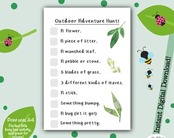 Outdoor Adventure Hunt, Treasure Hunt, Nature Detective, Outdoor Learning, Forest Schools, Early Years Activity, Printable Activity