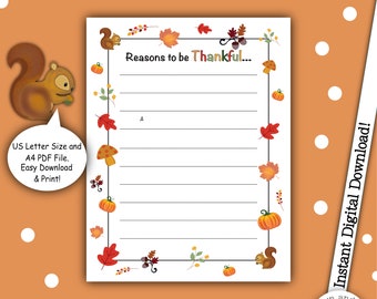 Thanksgiving List, Thanksgiving Activity, Thanksgiving for Kids, Reasons to be Thankful, Thanksgiving Template, Fall Activity, Fall Resource