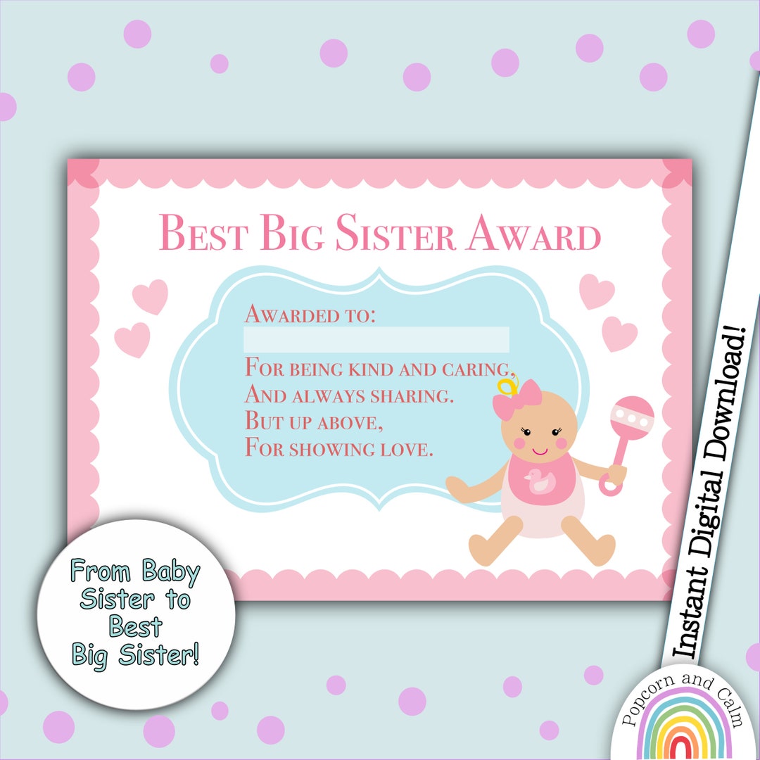 Best Big Sister Award, Thank You for Being My Sister, Sister ...