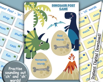 Reading Resource, Learning to Read, Phonics Game,  Educational Resource, Literacy Activity, Reading Game, Phonics Activity, Dinosaur Game