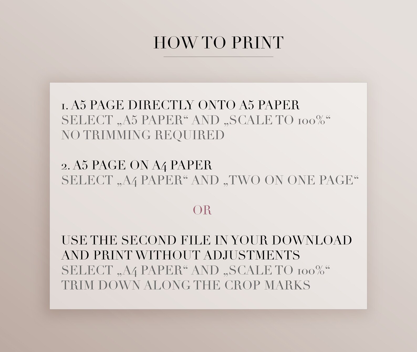 Minimal Yearly Event Overview Planner Insert Single Page