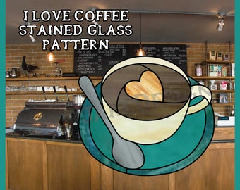 Adoro il motivo in vetro colorato di caffè