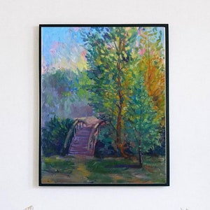 Bridge Painting Park Art Tree Wall Art Bridge Artwork Park Painting Original Oil Painting 24 by 20 by MAVARTO