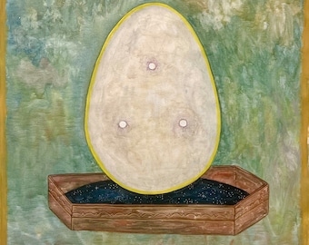 Geometric Meditation Painting: Cosmic Egg Abstract Art, 40x32