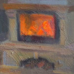 Fireplace Painting - Cozy Wall Art for Home Decor 5 x 7 by MAVARTO