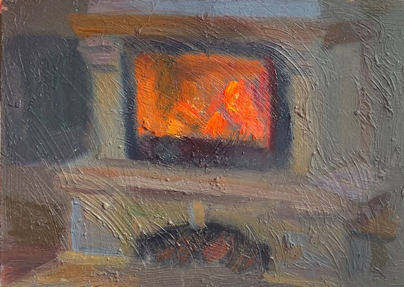 Fireplace Painting - Cozy Wall Art for Home Decor 5 x 7 by MAVARTO