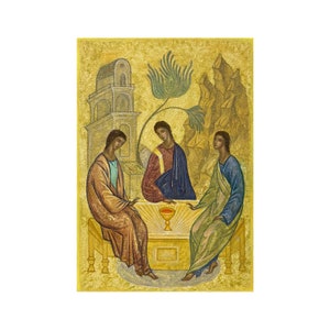 Holy Trinity Icon Orthodox Christian Art Hand-Painted Religious Gift Byzantine Style Wall Decor Spiritual Iconography by MAVKO
