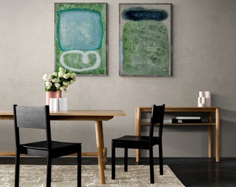 Original Abstract Diptych Painting: Modern Minimalism Wall Art