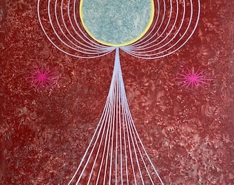 Geometric Abstract Art Mystical Moon Original Canvas Painting: Symbolism Artwork