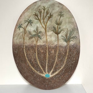 Original Tree Painting: Circle Wood Wall Art, Nature Artwork (8x12)
