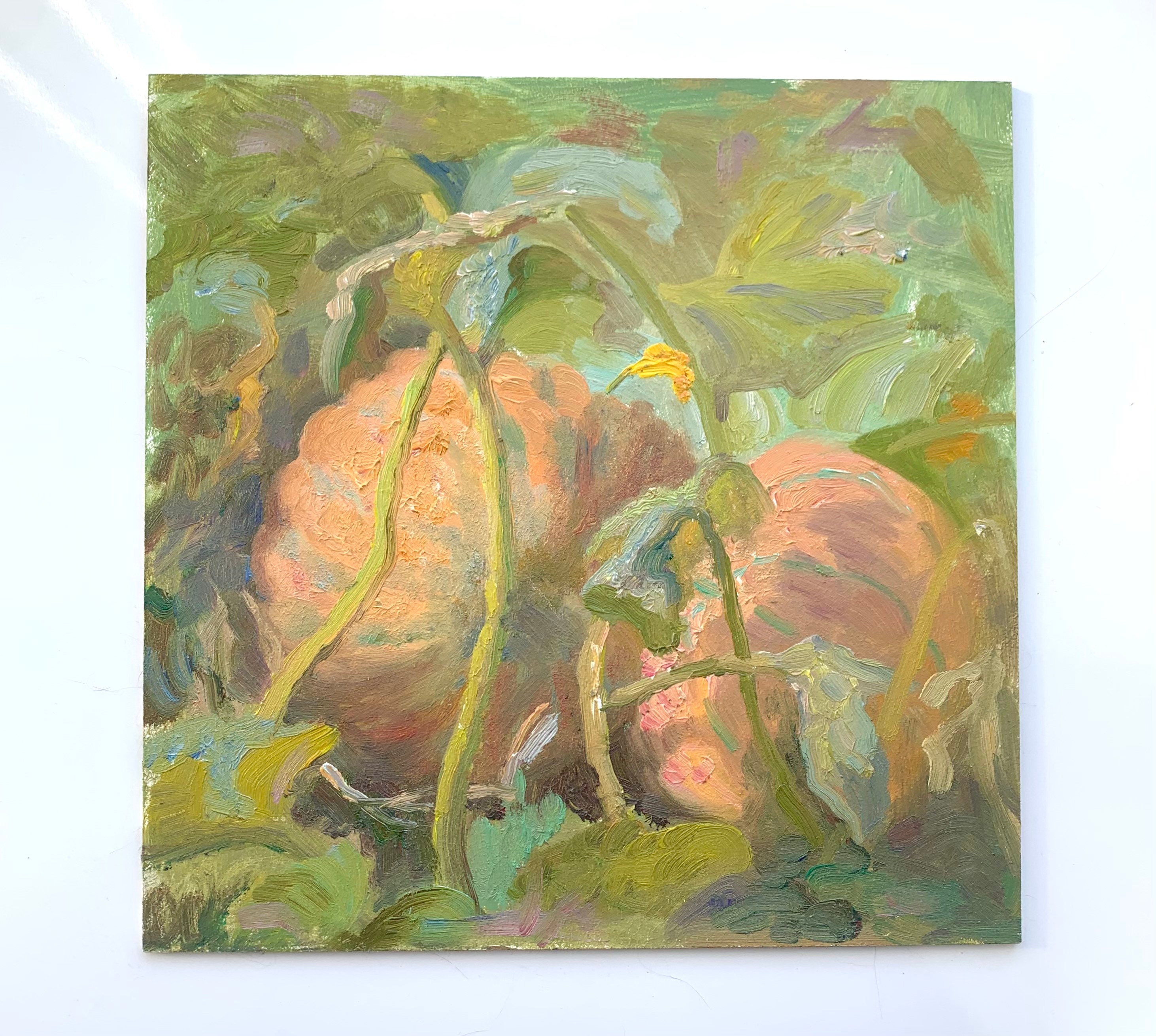 カボチャの油絵：ハロウィーンの静物画ウォールアート（12x12） - Etsy