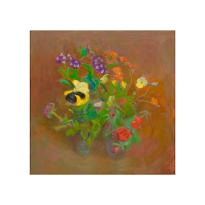 Violet Pots Painitng Botanical Wall Art Violet Art Flower Oil Painting Original 12 x 12 by MAVARTO