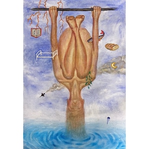Surrealist Woman Batik Painting: Fantasy Art, Suspended in Water (27x40)