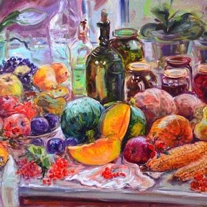 Fruit Still Life Painting Still Life Original Art Still Life Canvas Wall Art 24x32 by MAVARTO