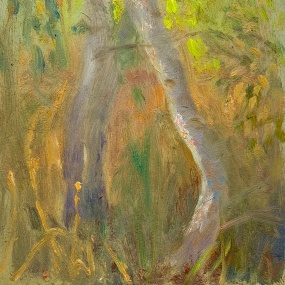オリジナルの白樺の木の油絵：森の風景画（5x7） - Etsy 日本