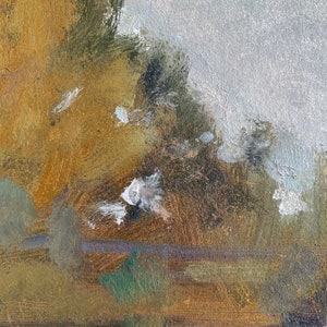 Puede incluir: Pintura abstracta con una mezcla de pintura marr&oacute;n, verde y blanca. La pintura se aplica en un estilo grueso y texturizado, creando una sensaci&oacute;n de profundidad y movimiento.