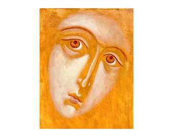 Original Angel Icon Painting: Religious Tempera Wall Art (7x9)