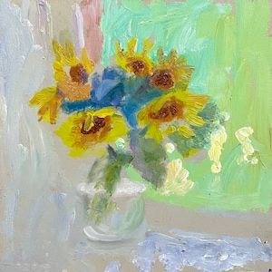 Pintura de girasol Arte floral para pared Arte de girasol Obra de arte floral Pintura de flores 8x8 de MAVARTO