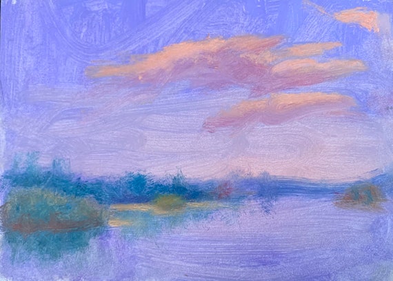 Lake Painting Mountain Wall Art Landscape Artwork Small Original Oil Painting 5x7 by MAVARTO