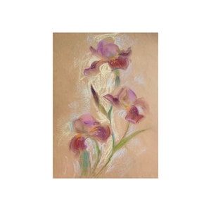 Iris Painting Floral Wall Art Iris Decor Pastel Flowers Painting 8 by 12 by MAVARTO