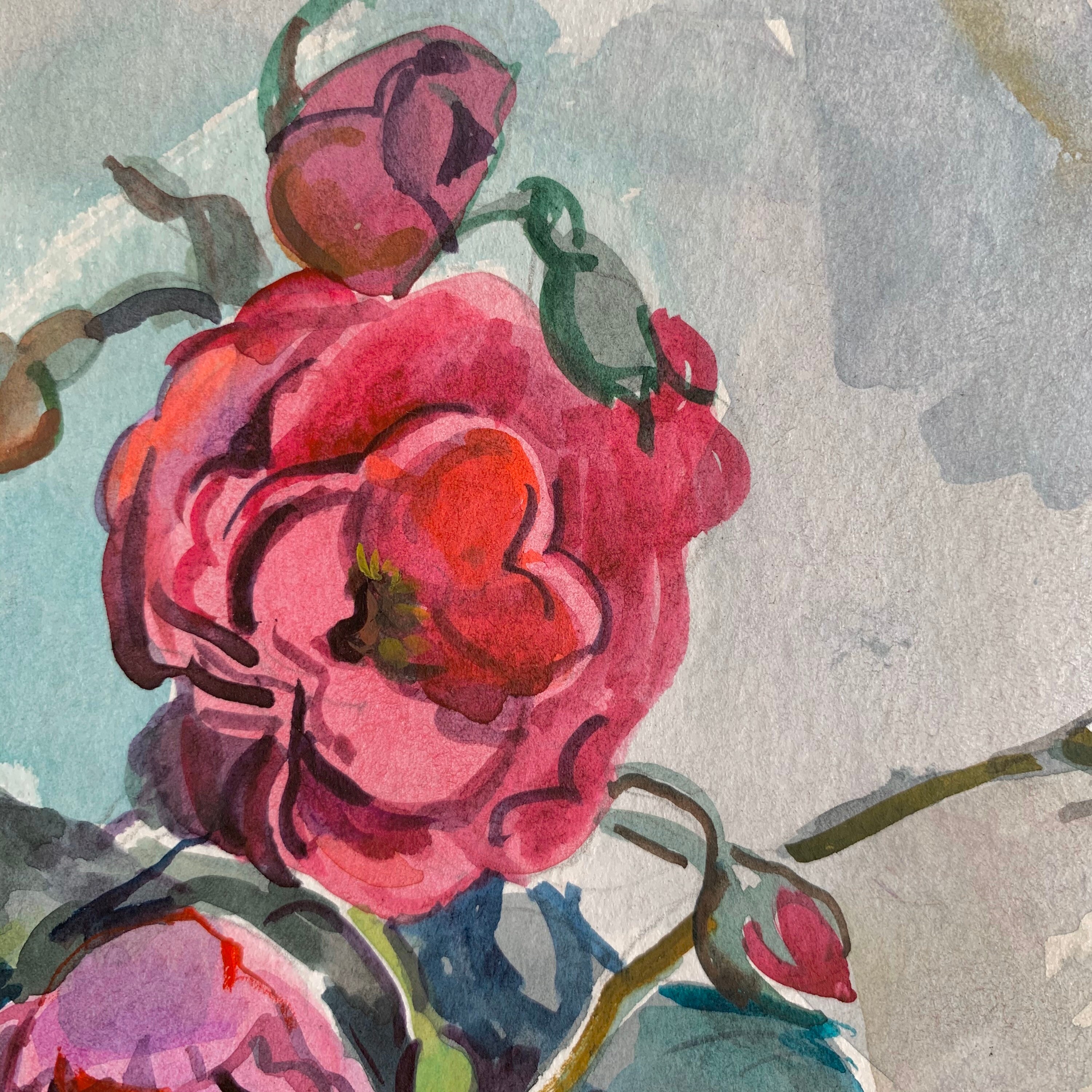 Red Rose Painting Floral Art Flower Artwork Small Painting Etsy