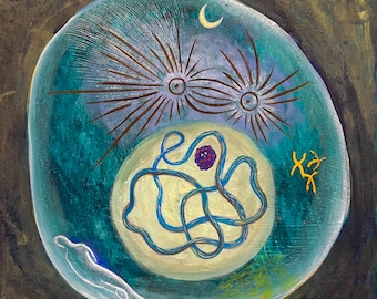 Surreal Space Art: Original Egg Tempera Molecular Painting (10x10)