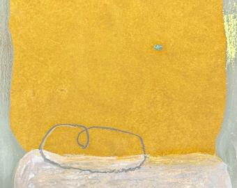 Yellow Abstract Tempera Painting on Wood: Modern Art Wall Decor