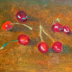 Cherry Painting Fruit Art Small Decor Original Oil Painting 5 by 7 by MAVARTO
