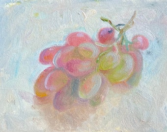 Original Grape Painting: Small Fruit Still Life Art (5x7)