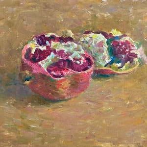 Pomegranate Painting Still Life Art Fruit Wall Art Original Artwork Small Wall Art Still Life Painting 9 x 7 by MAVARTO