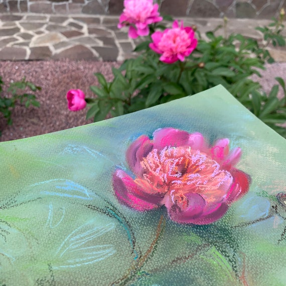 ワイルドフラワーパステル画：花の壁アート（11x7） - Etsy 日本