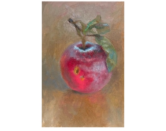 Original Apple Oil Painting: Small Still Life Fruit Wall Art (7x5)