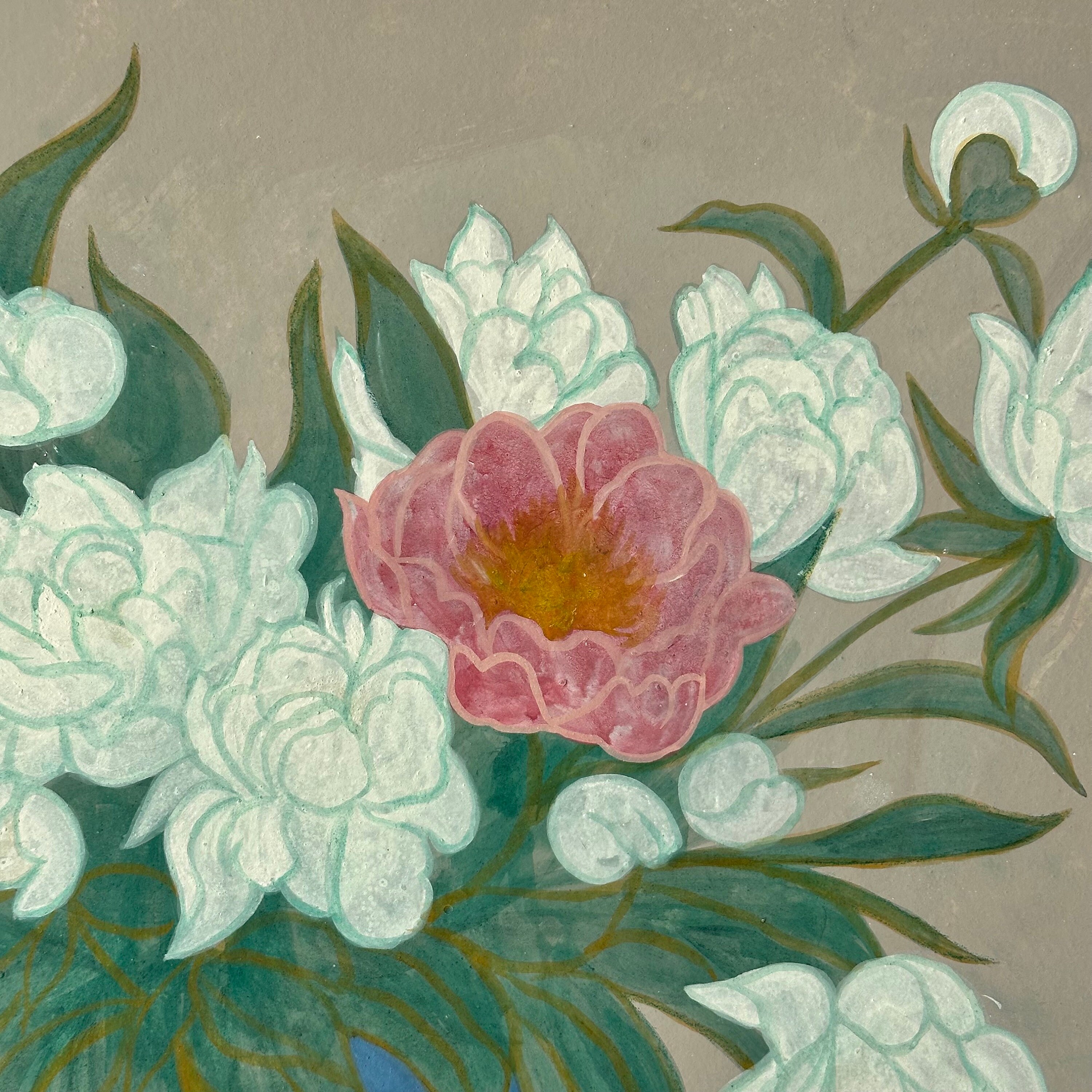 白牡丹の絵 白牡丹の絵画 木版画によるロマンチックな花の芸術 -