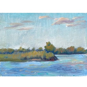 Landscape River Painting Lake Artwork European Wall Art Original Canvas Painting 5 by 7 by MAVARTO
