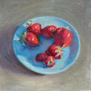 Dipinto di fragole, natura morta, arte, decorazioni per la cucina, cibo, opera d'arte, dipinto a olio originale 12 x 12 di MAVARTO