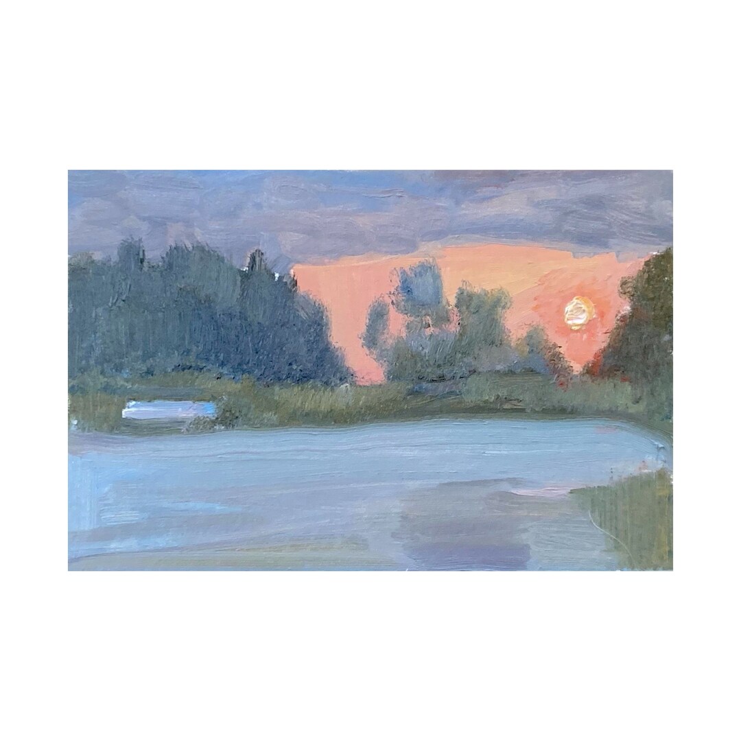 Sunset Painting Lake Original Wall Art Sky Canvas Art 8х12 by MAVARTO ...