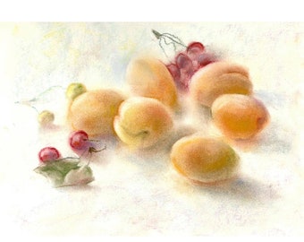 Original Apricot Still Life Painting: Kitchen Fruit Art (12x8)