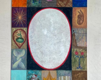 Celestial Astrology Painting: Tempera Esoteric Art on Wood