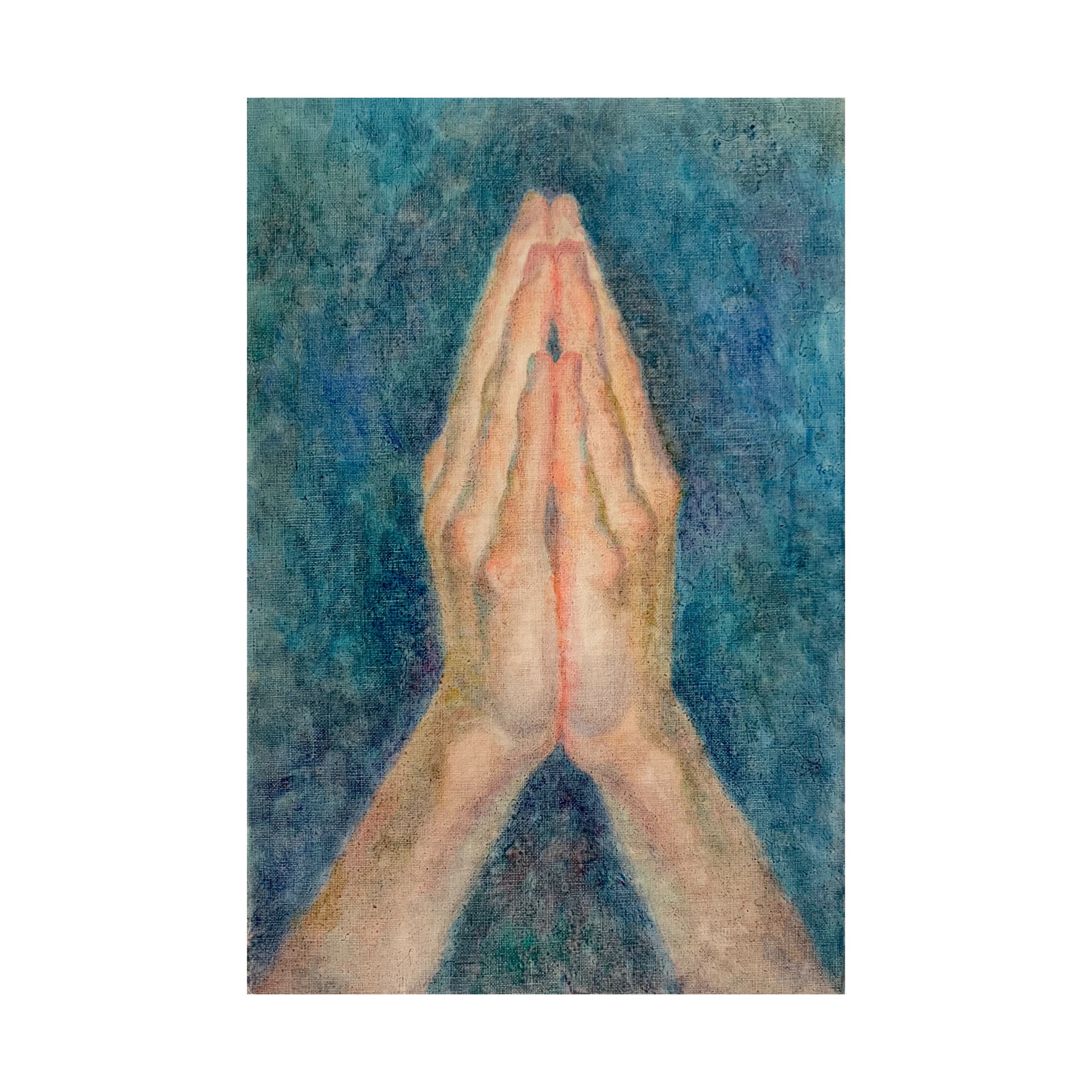 Praying Hands Small Oil Painting | Symbolic Spiritual Wall Art | Original Oil on Linen | Faith-Inspired Sacred Decor 20x30 cm