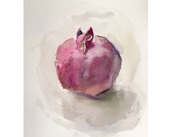 Original Pomegranate Watercolor Painting: Small Fruit Still Life Art (12x8)
