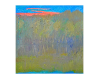 Abstract Forest Landscape Painting: Large Canvas Wall Art (24x24)