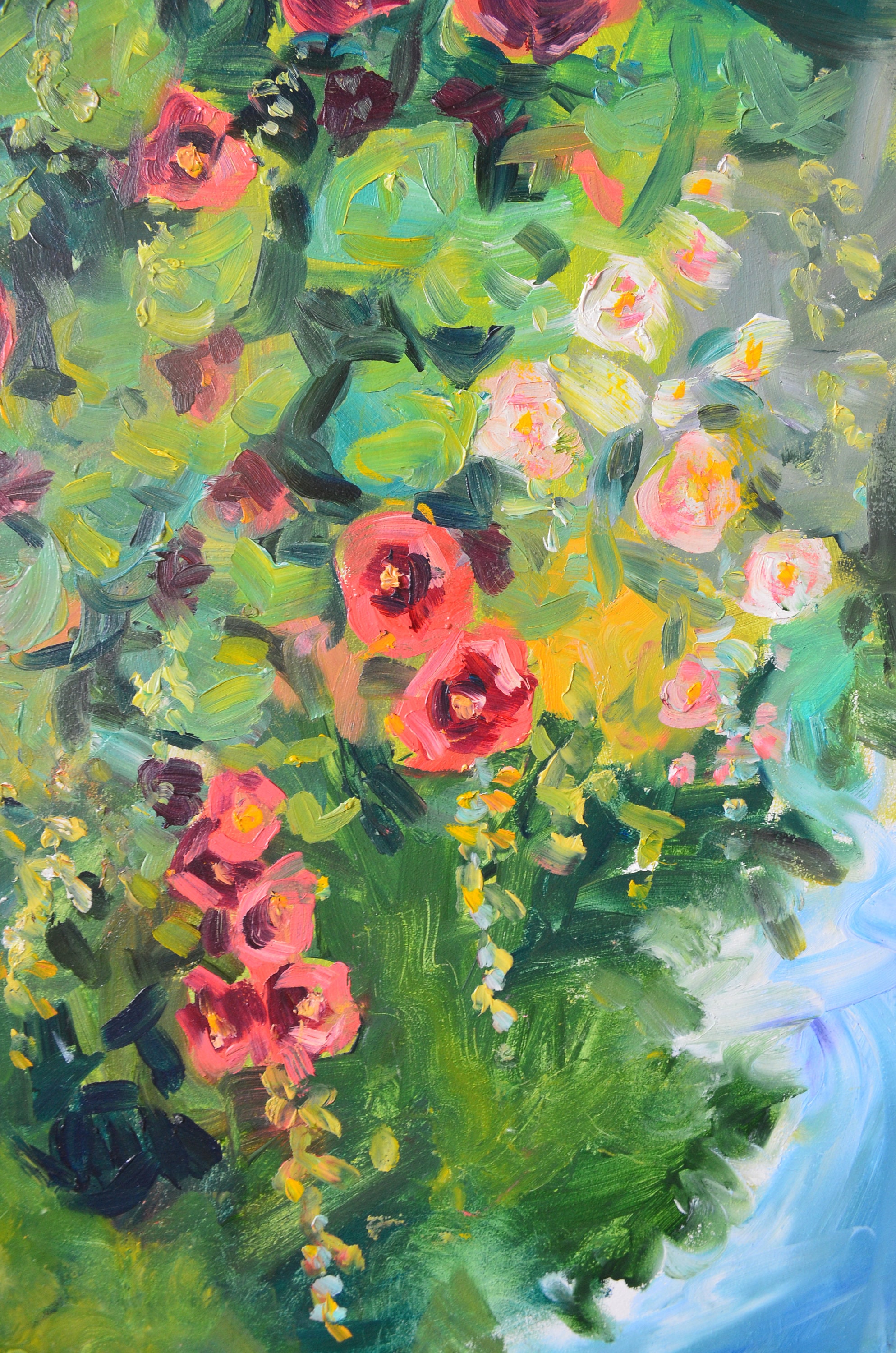 マロウズの花の絵画：大きな花の壁アート、32x24インチのオリジナル