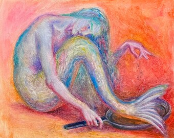 Mermaid Painting Original Art Surreal Wall Art Philosopy Artwork Modern Painting Original Oil Art 16 by 20 by MAVARTO